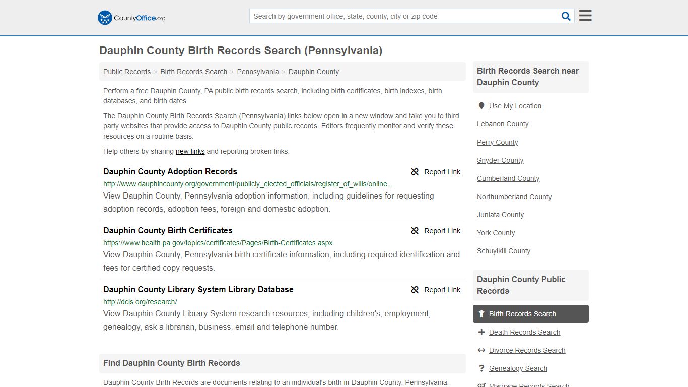 Dauphin County Birth Records Search (Pennsylvania) - County Office