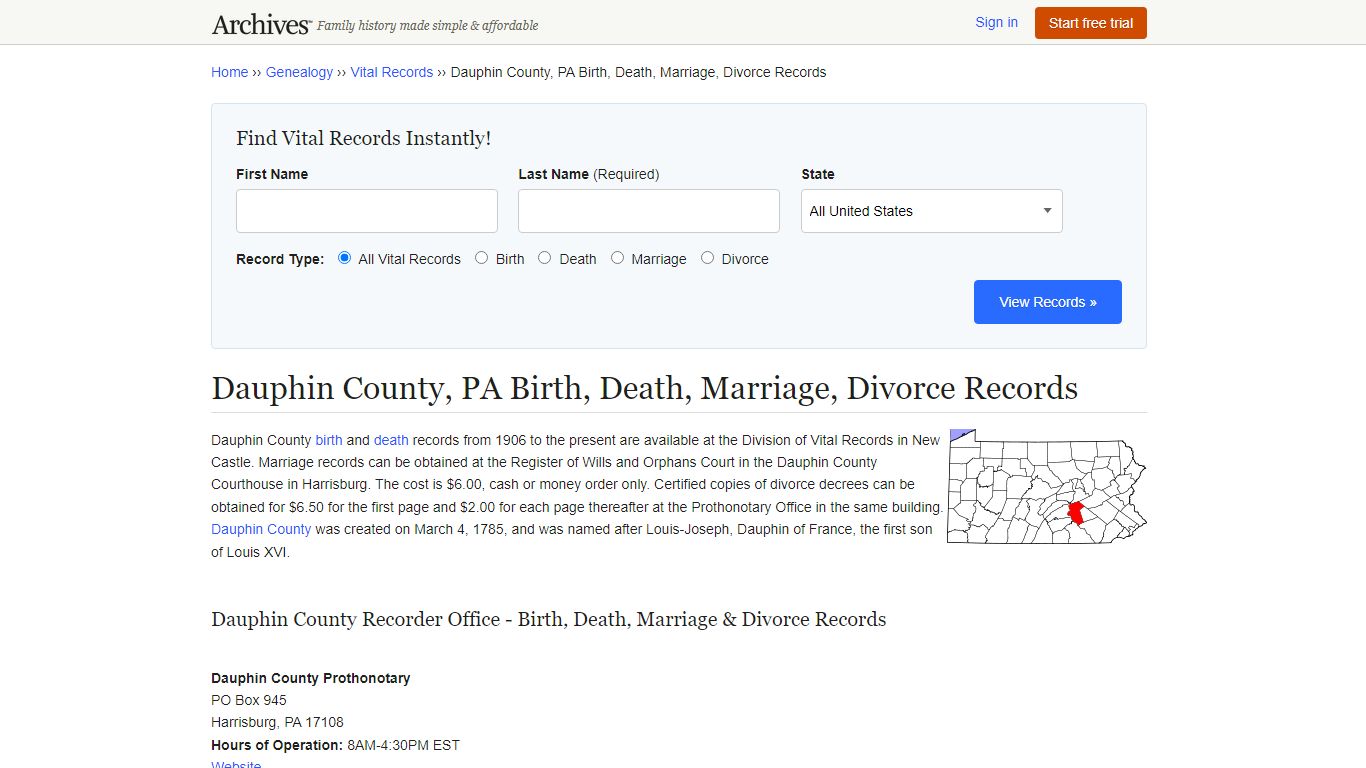 Dauphin County, PA Birth, Death, Marriage, Divorce Records - Archives.com