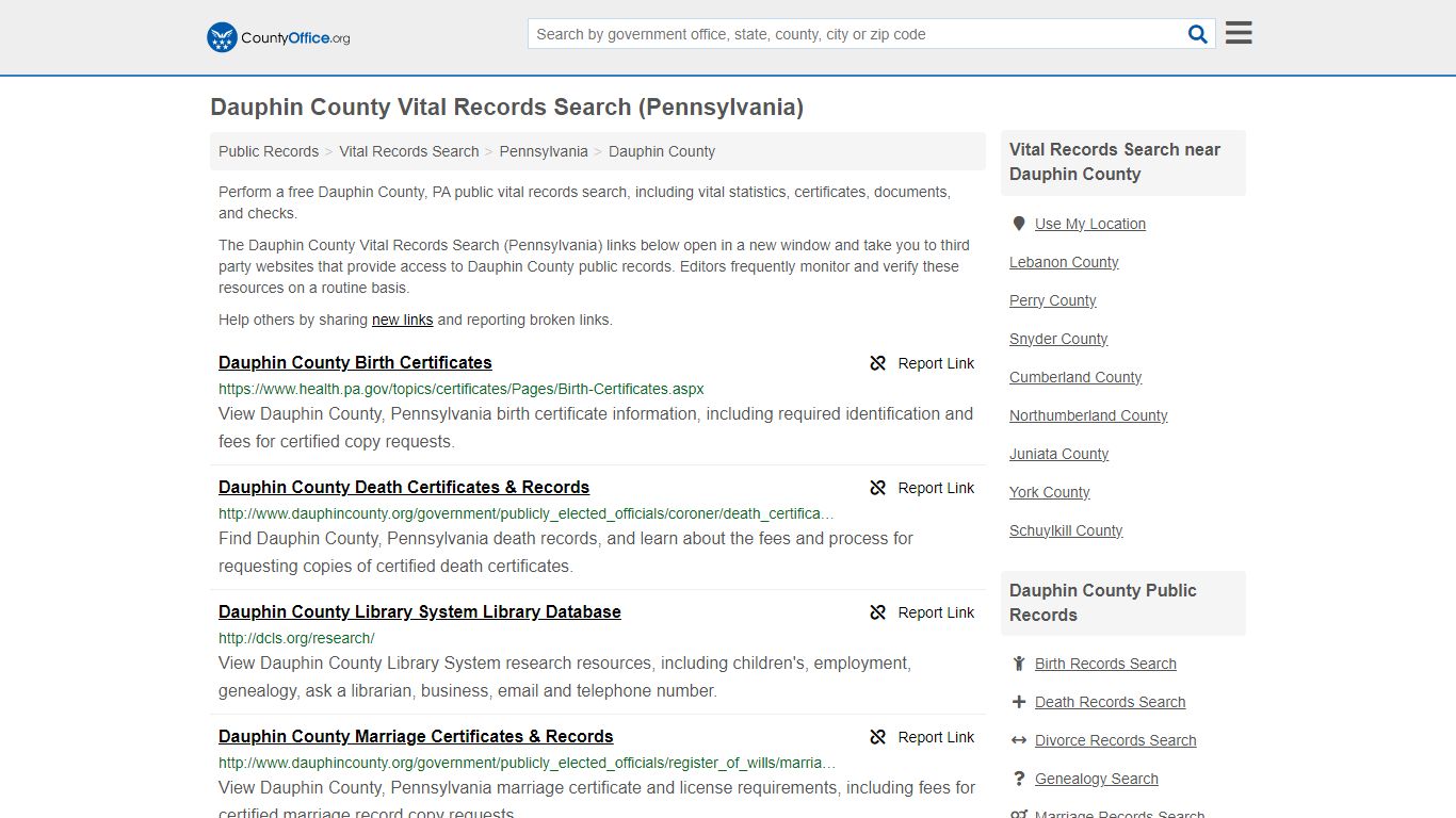 Vital Records Search - Dauphin County, PA (Birth, Death, Marriage ...