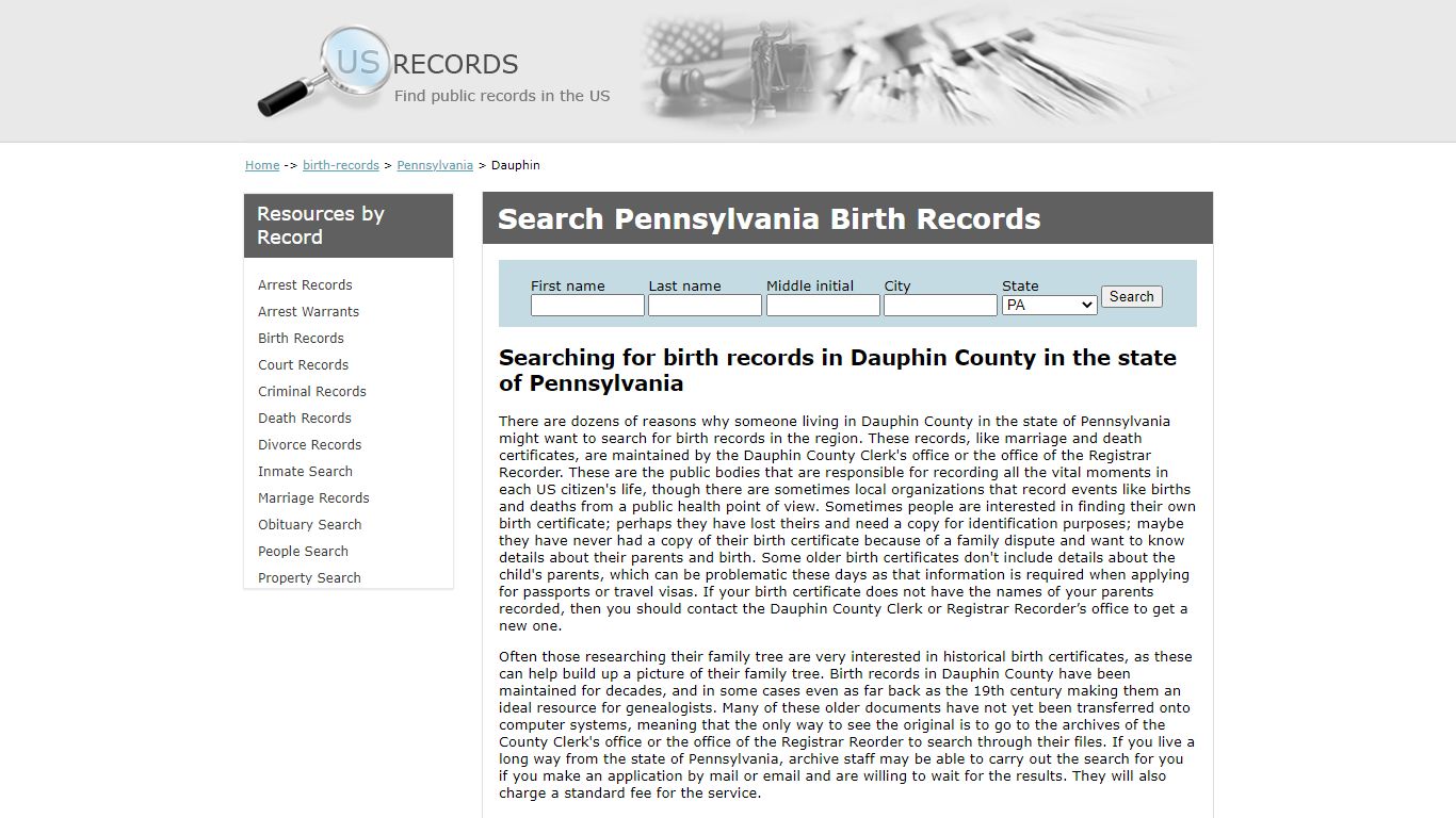 Search Birth Records Dauphin Pennsylvania | US Records